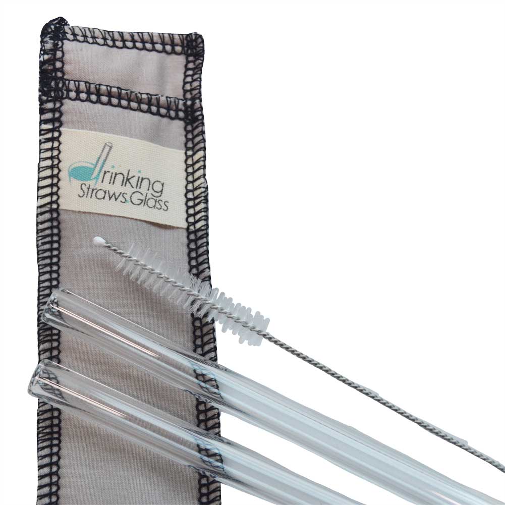 Drinking Straws.Glass Double Glass Straw Set 9.5mm x 8" Gray Case